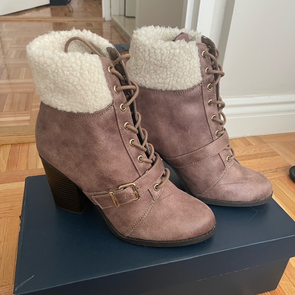 Express Sherpa Lace up Booties